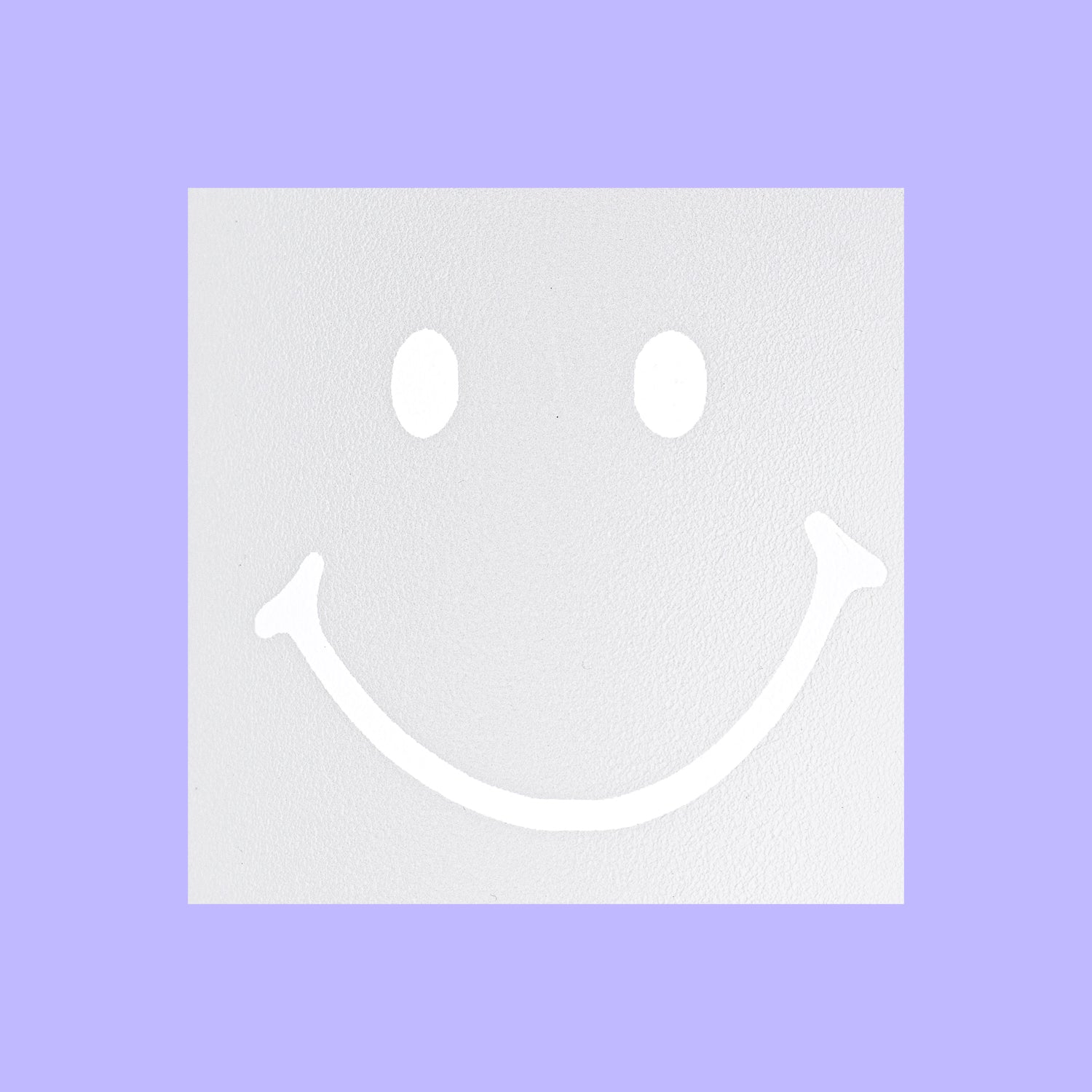 White smiley face on a light purple background