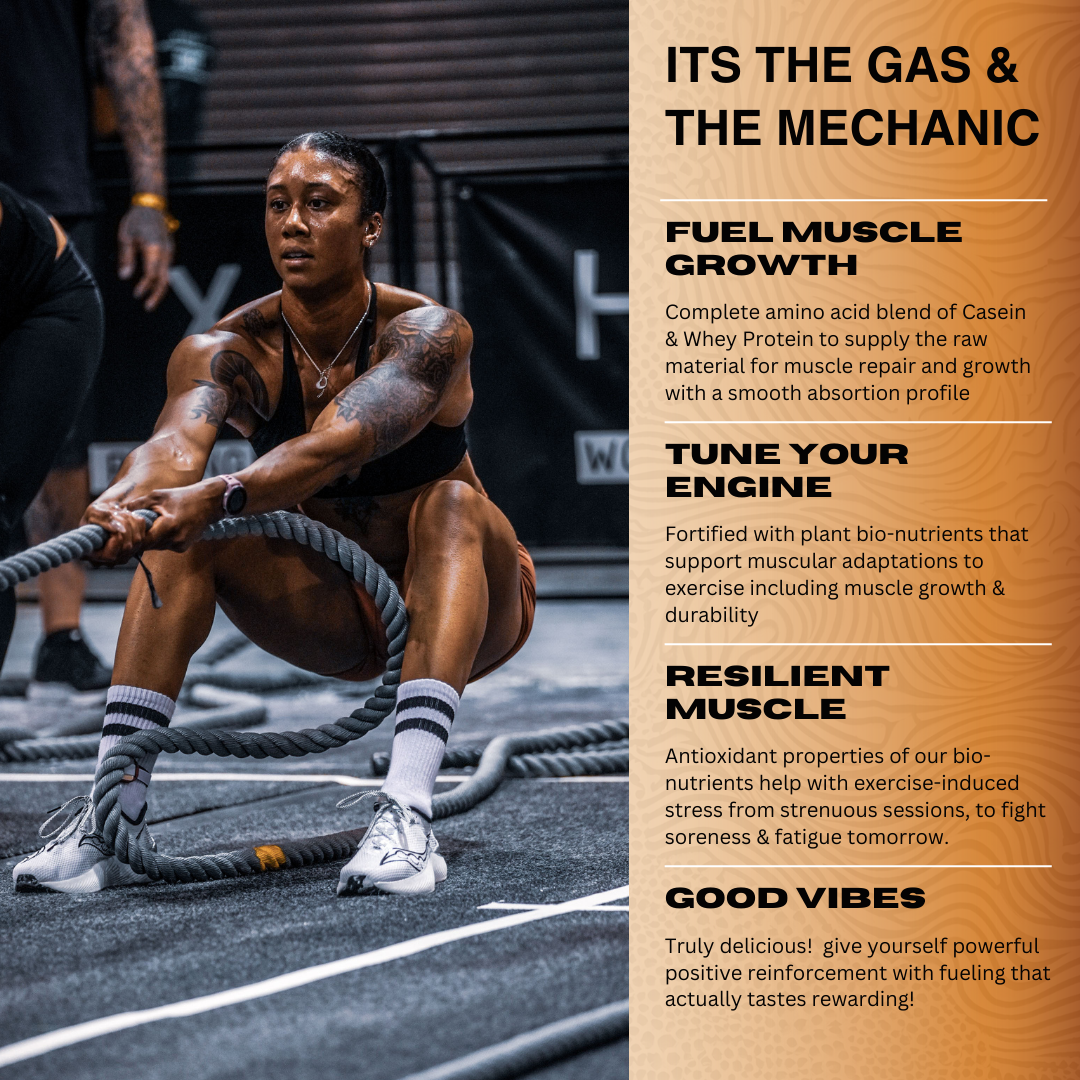 Person using battle ropes with fitness supplement information on the side
