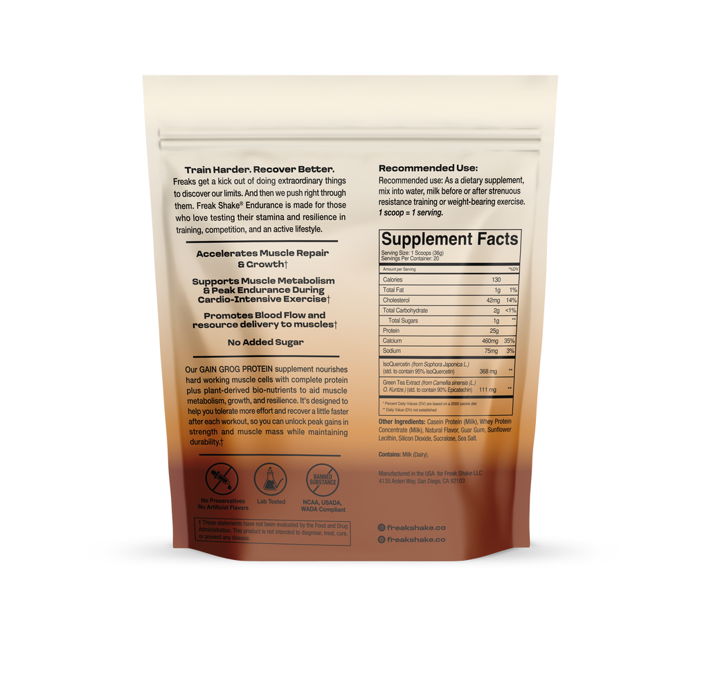 Supplement package with text and branding on a white background