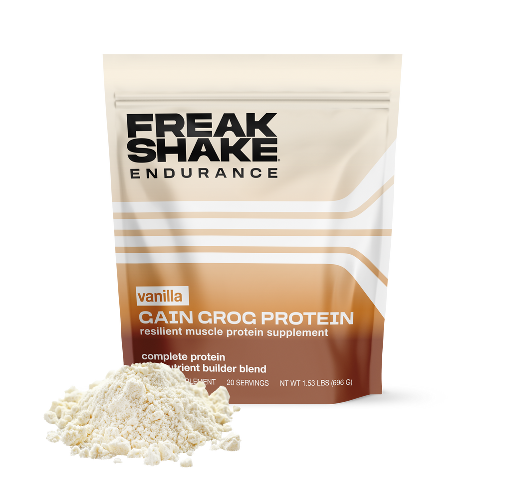Freak Shake Endurance protein powder package with vanilla flavor on a white background
