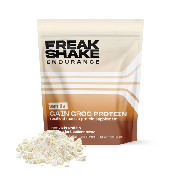 Freak Shake Endurance protein powder package with vanilla flavor on a white background