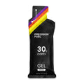 Black Precision Fuel gel package with colorful top on a white background