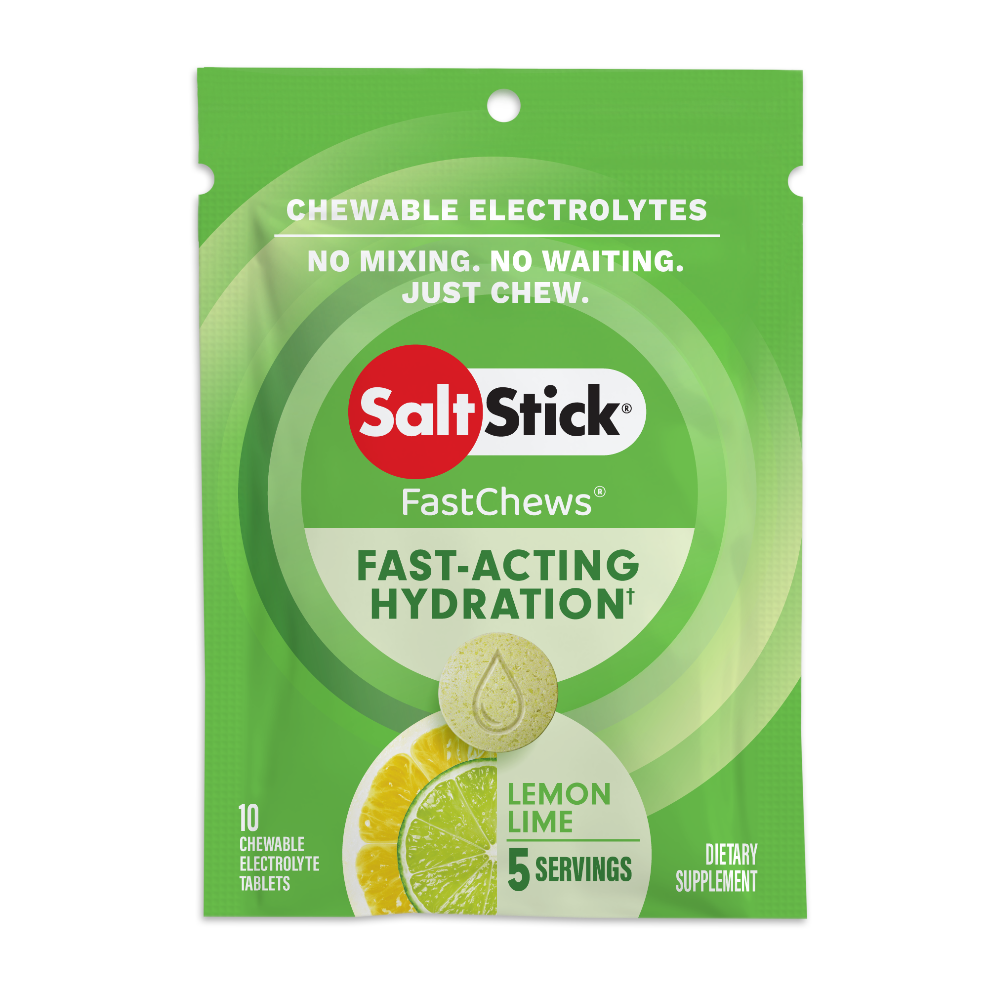 SaltStick FastChews packaging for lemon lime flavor on a white background