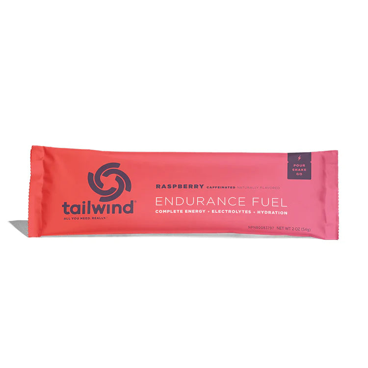 Raspberry endurance fuel sachet with 'tailwind' branding on a white background