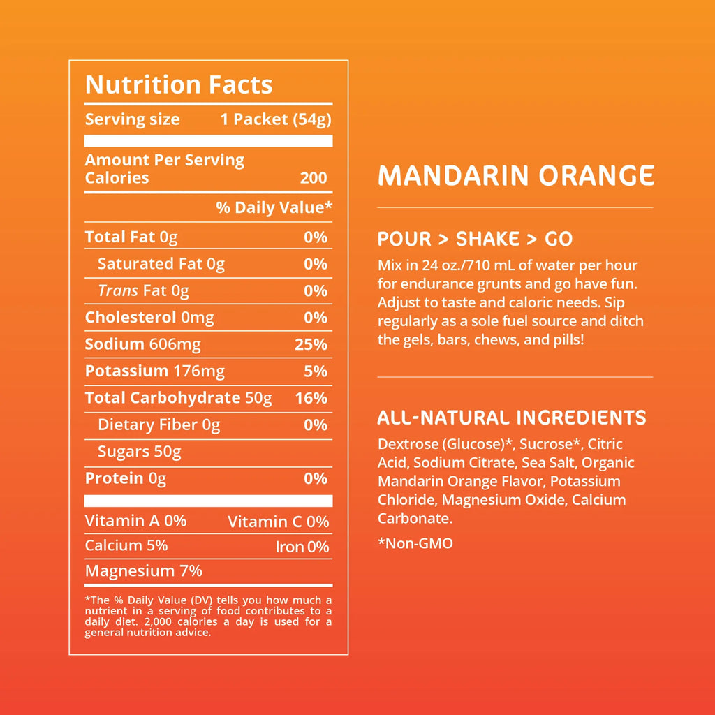 Nutrition facts label for Mandarin Orange product on an orange background